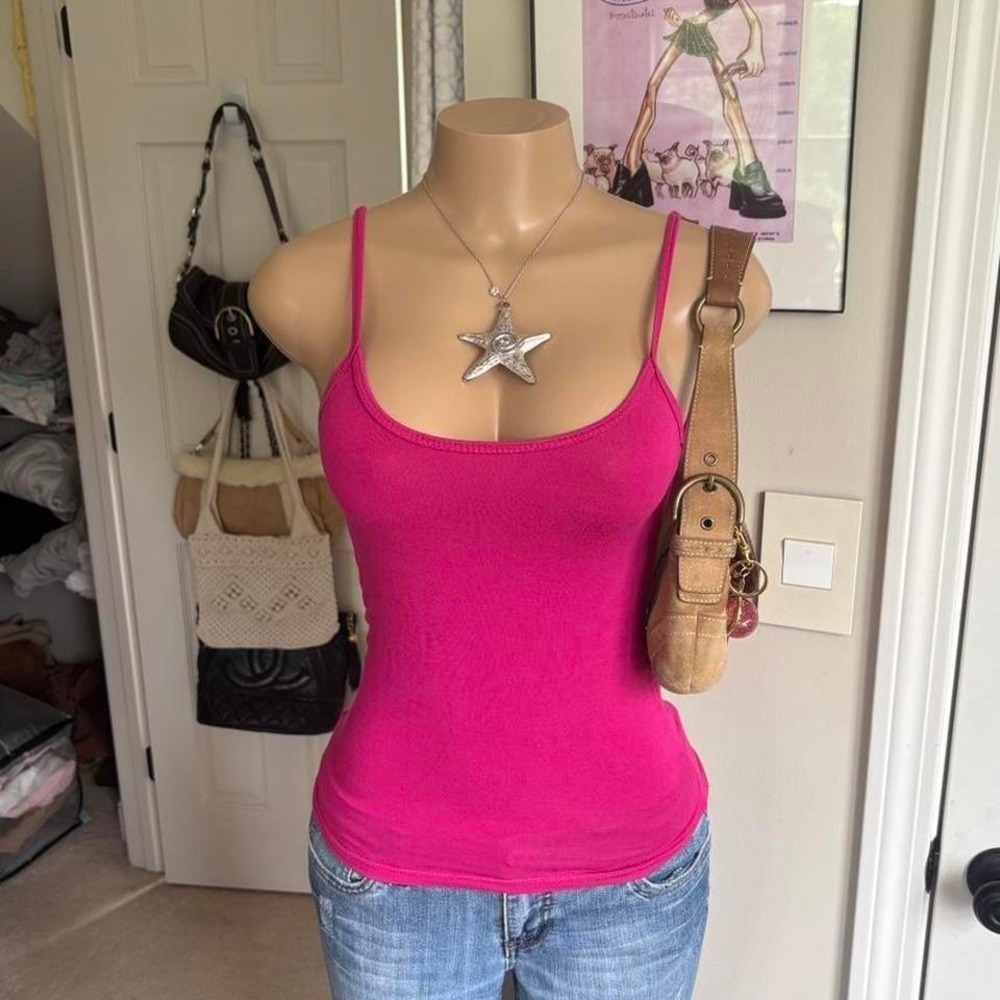 y2k 2000s bimbo hot pink fitted cami tank top